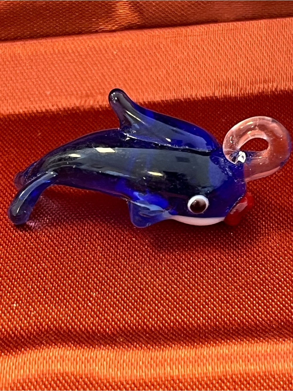 Glass Dolphin Pendant Necklace Charm in Deep Blue